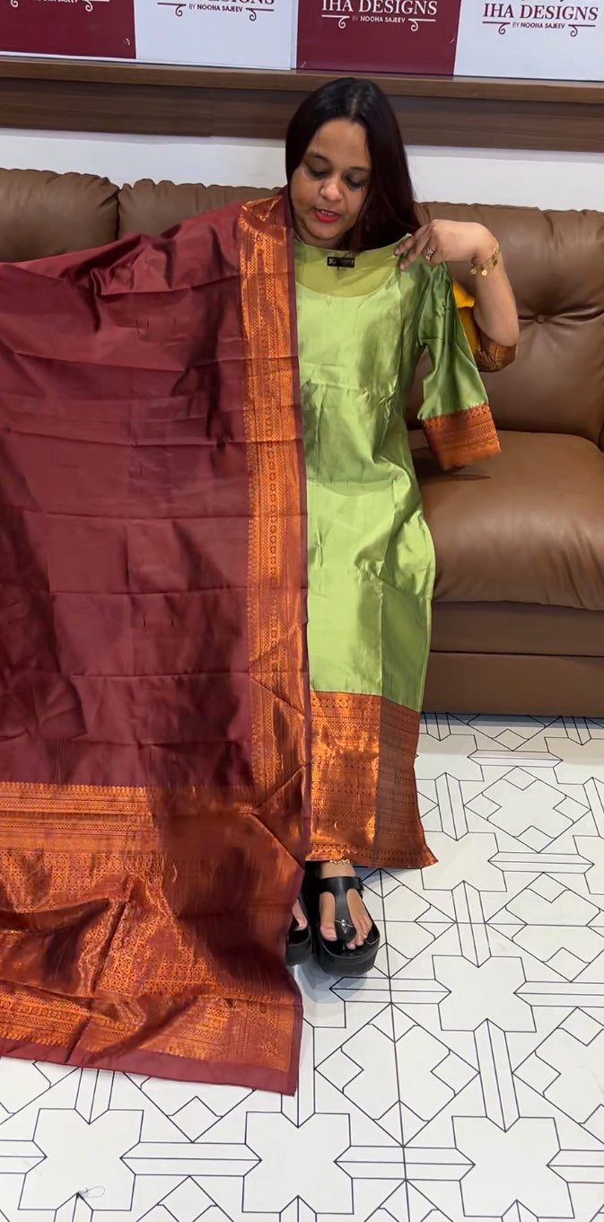 SILK STRAIGHT TOP AND DUPATTA - IHA 8350