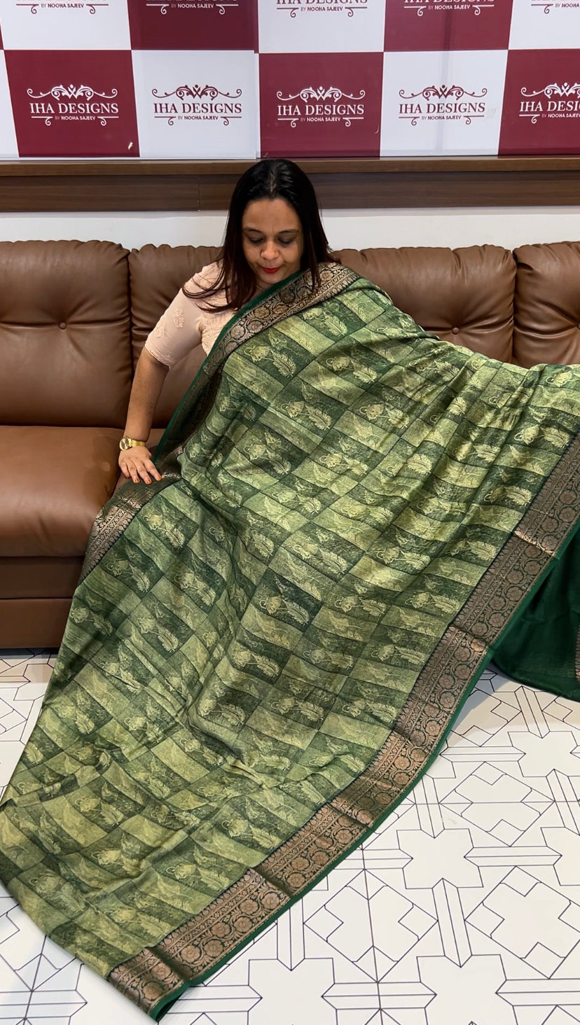 BLOCK PRINTED BANARASI CHANDERI SAREES - IHA 6481
