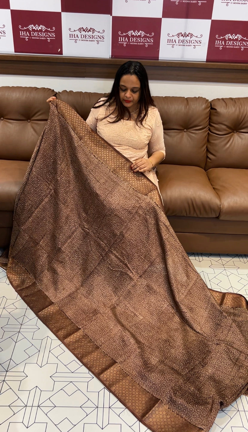 BLOCK PRINTED BANARASI CHANDERI SAREES - IHA 6488
