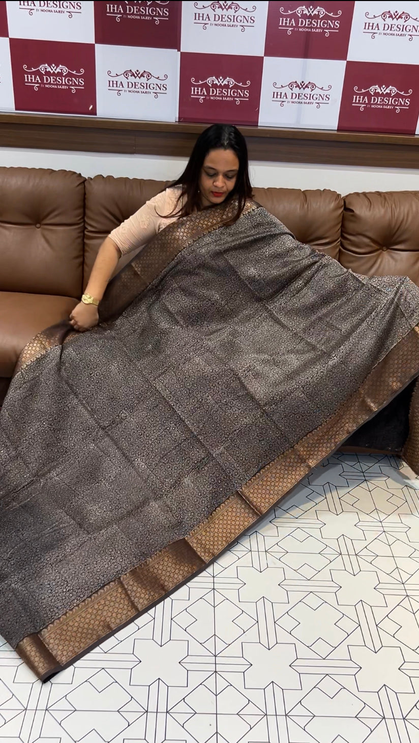 BLOCK PRINTED BANARASI CHANDERI SAREES - IHA 6488