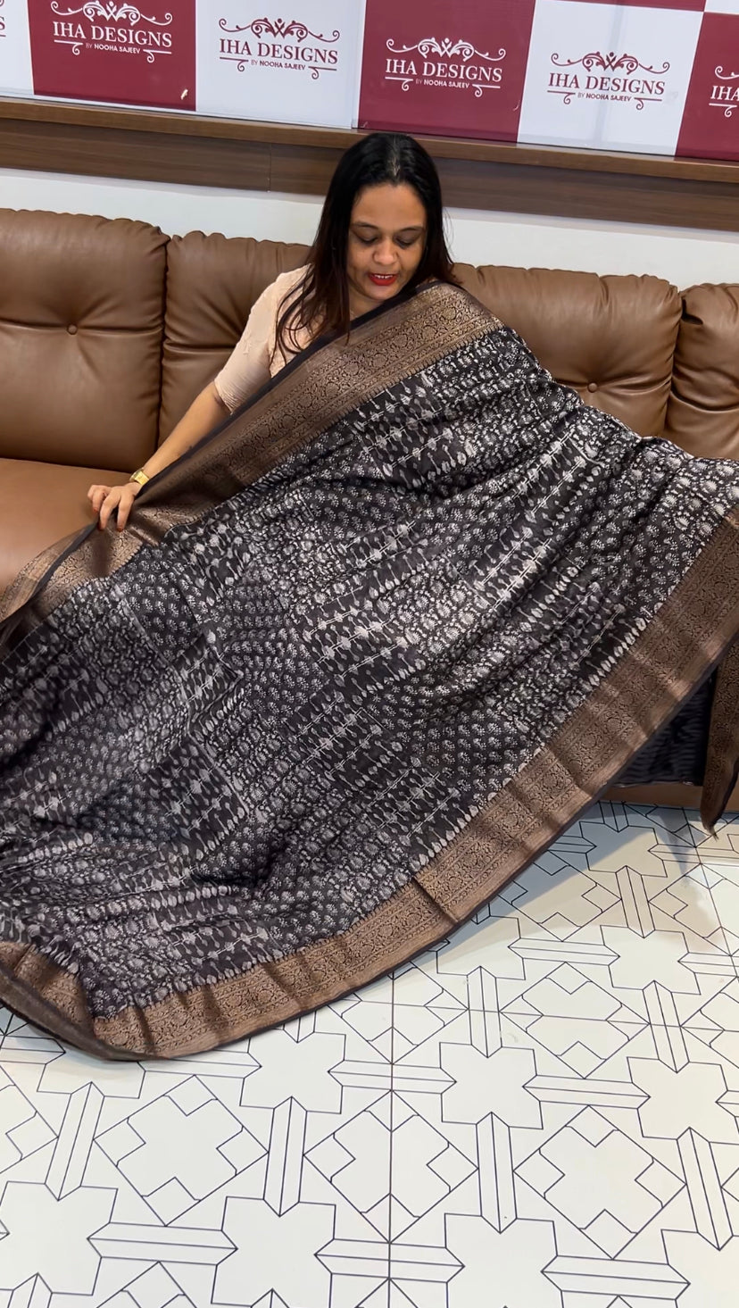 BLOCK PRINTED BANARASI CHANDERI SAREES - IHA 6488