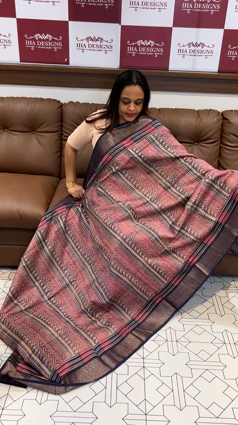 BLOCK PRINTED BANARASI CHANDERI SAREES - IHA 6482