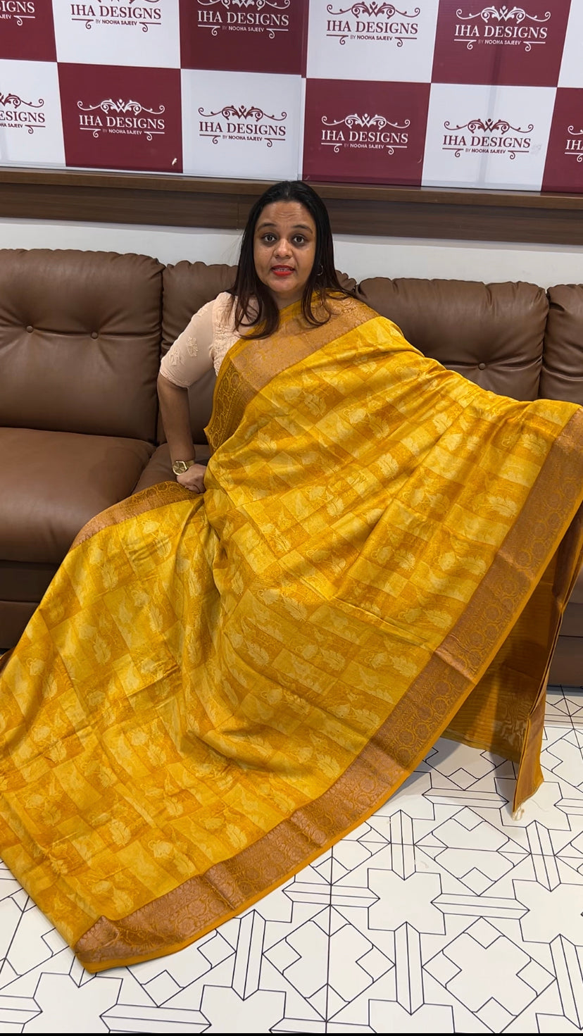 BLOCK PRINTED BANARASI CHANDERI SAREES - IHA 6481