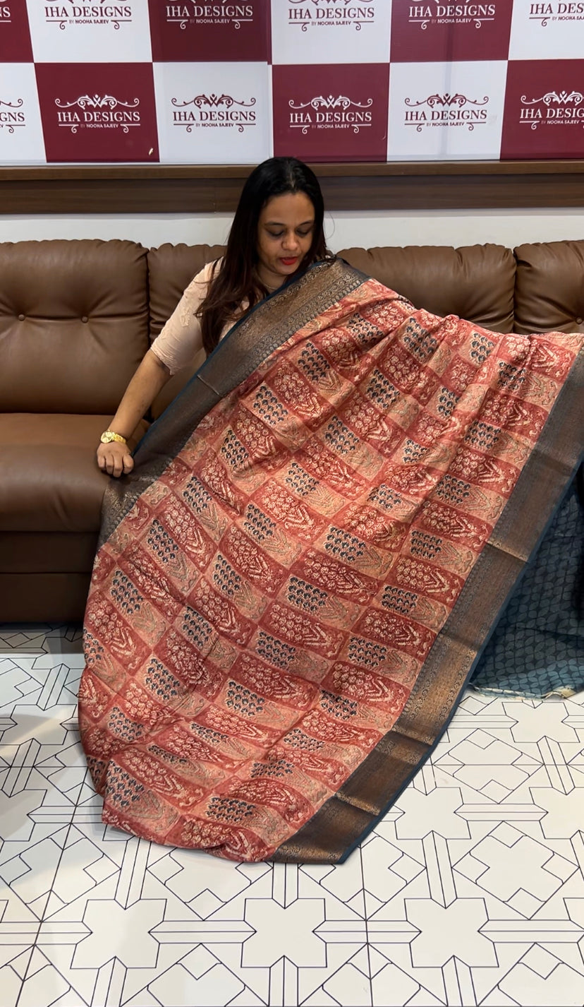 BLOCK PRINTED BANARASI CHANDERI SAREES - IHA 6485