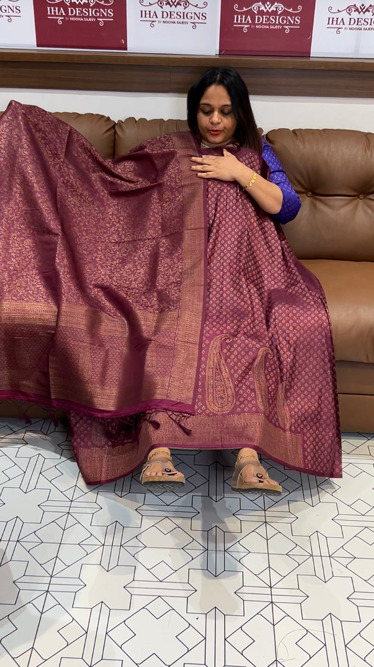 DESIGNER BANARASI KATAN UNSTITCHED SALWAR SUITS - IHA 8443