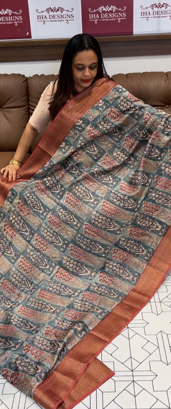 BLOCK PRINTED BANARASI CHANDERI SAREES - IHA 6485