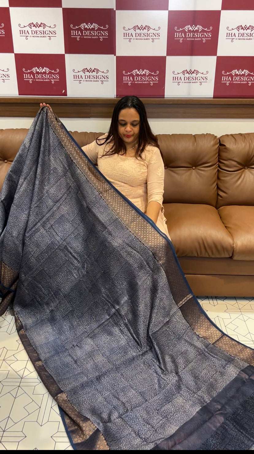 BLOCK PRINTED BANARASI CHANDERI SAREES - IHA 6488