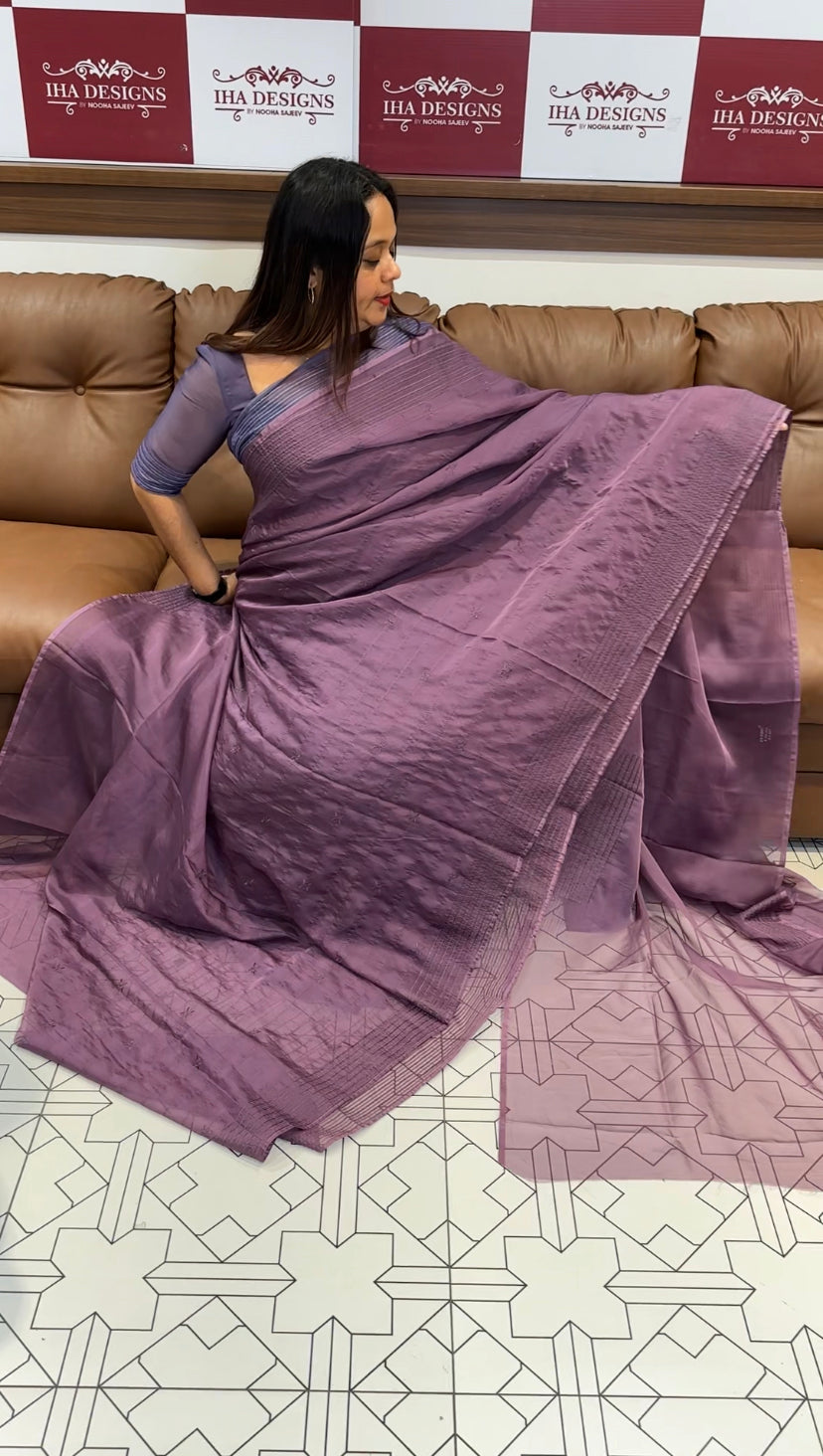 DESIGNER ORGANZA EMBROIDERED SAREES - IHA 9581