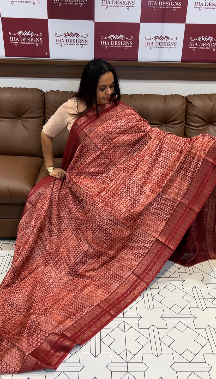 BLOCK PRINTED BANARASI CHANDERI SAREES - IHA 6482