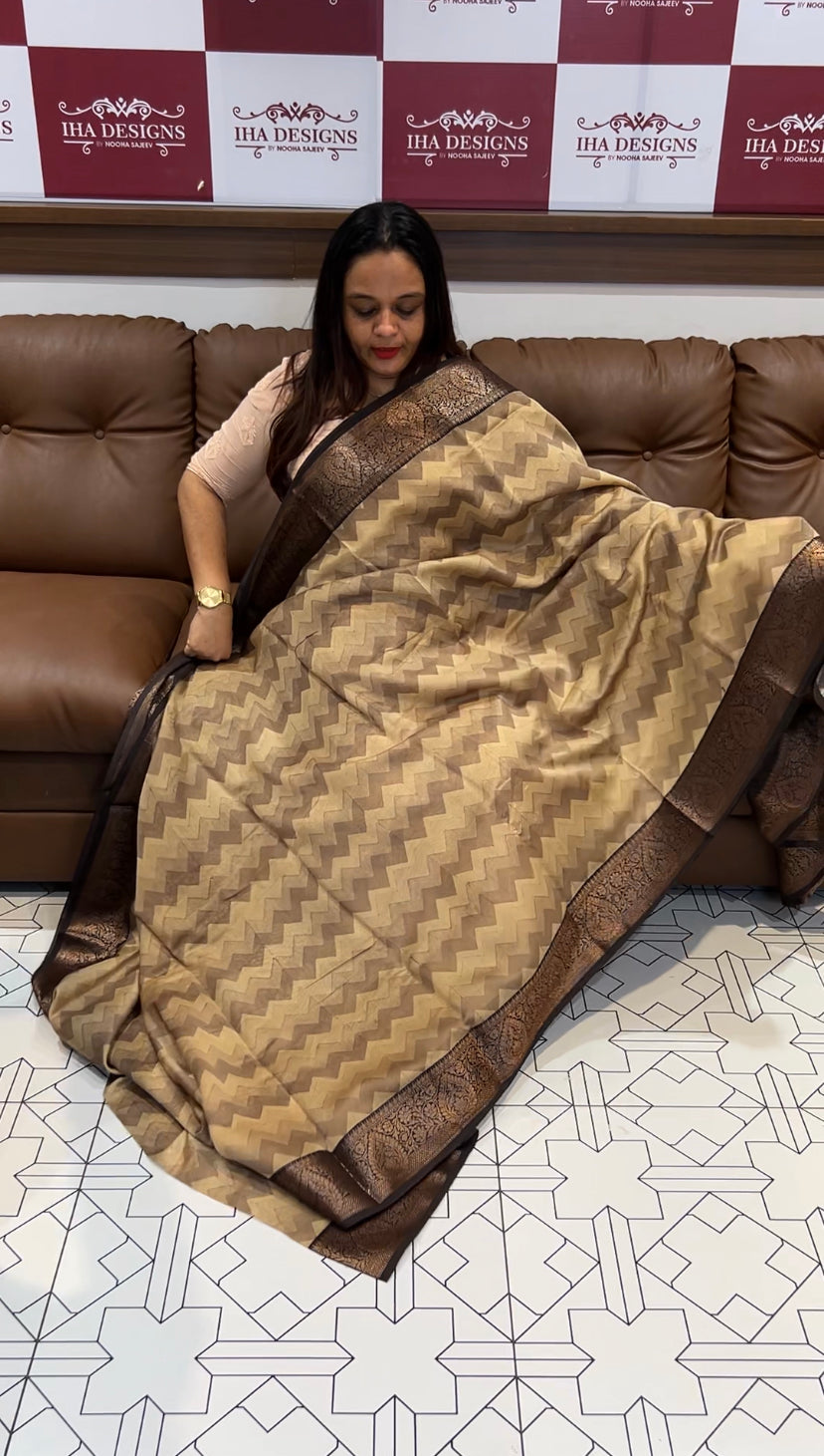 BLOCK PRINTED BANARASI CHANDERI SAREES - IHA 6485