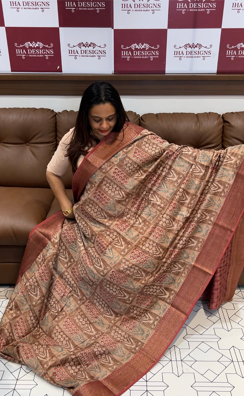 BLOCK PRINTED BANARASI CHANDERI SAREES - IHA 6485