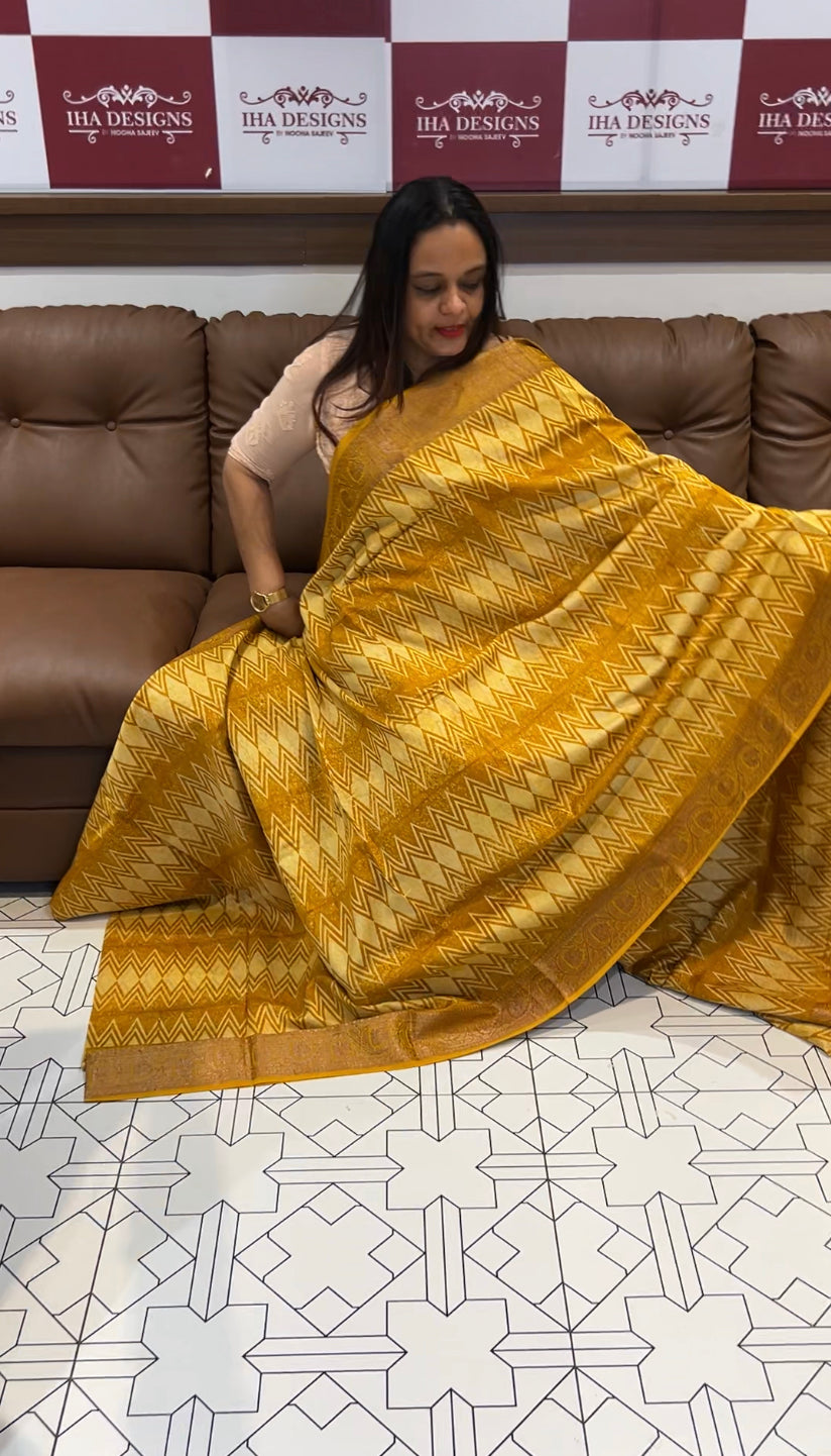 BLOCK PRINTED BANARASI CHANDERI SAREES - IHA 6482