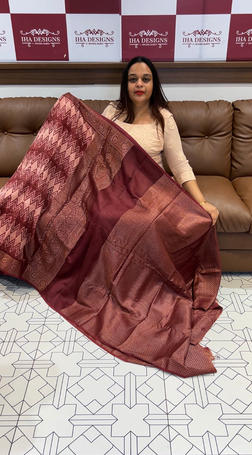 BLOCK PRINTED BANARASI CHANDERI SAREES - IHA 6482