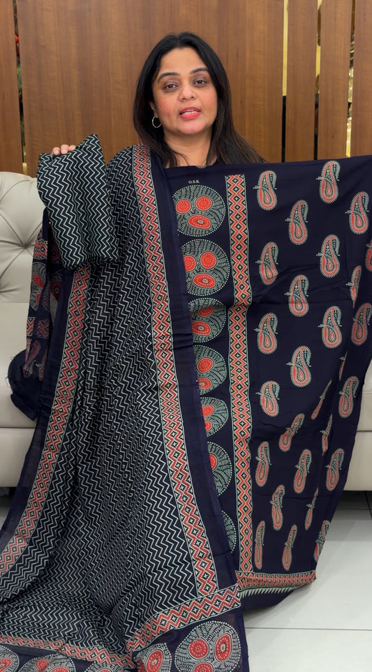 AJRAKH PRINTED UNSTITCHED SALWAR SUITS - IHA 29183