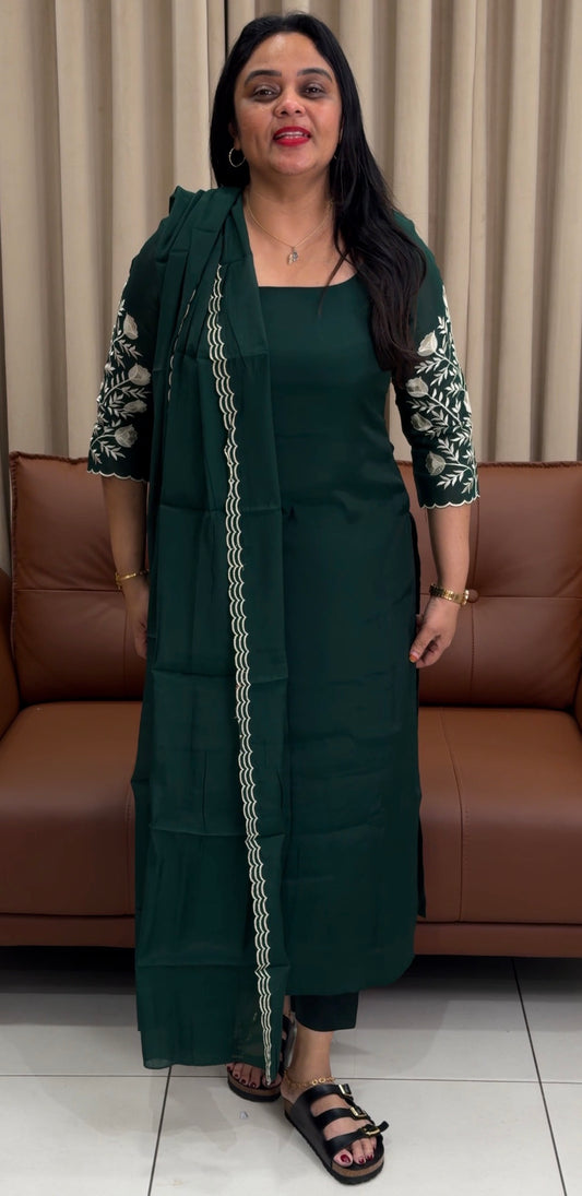 IHA'S IN-HOUSE MALAI CHANDERI TOP,BOTTOM AND DUPATTA - IHA 34059