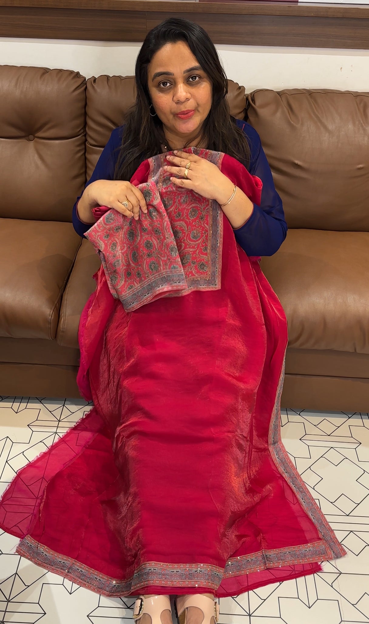 VELVET ORGANZA UNSTITCHED SALEAR SUITS - IHA 27899