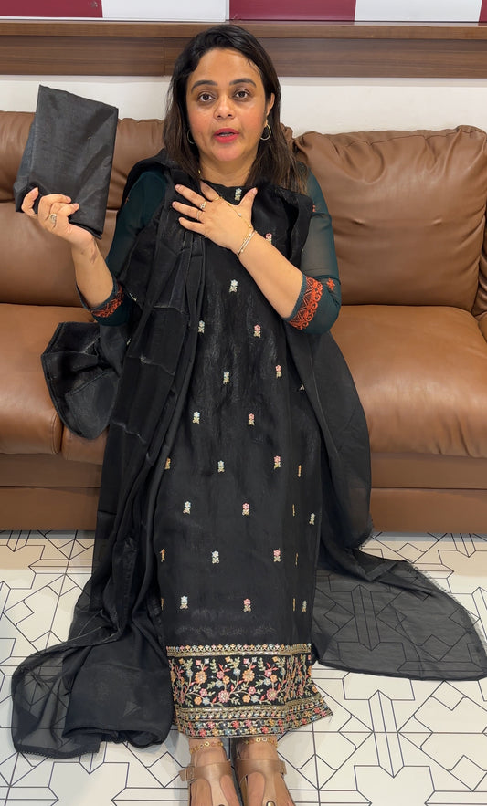 VELVET ORGANZA UNSTITCHED SALWAR SUITS - IHA 26274