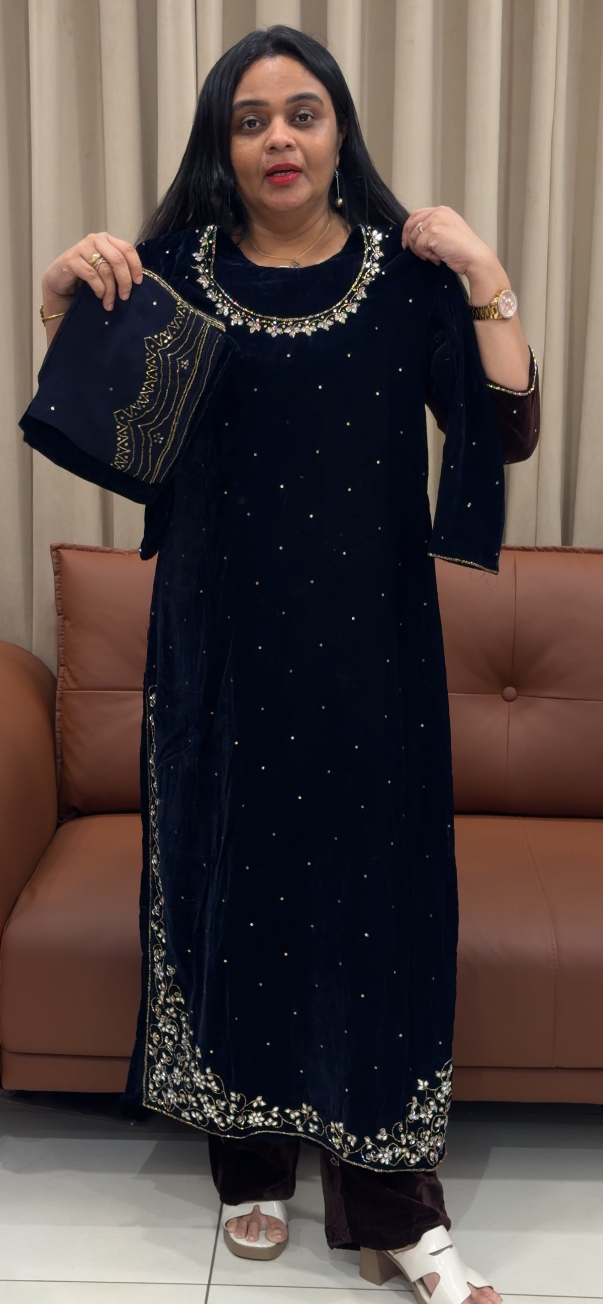 VISCOSE VELVET TOP, BOTTOM AND DUPATTA  - IHA 35445
