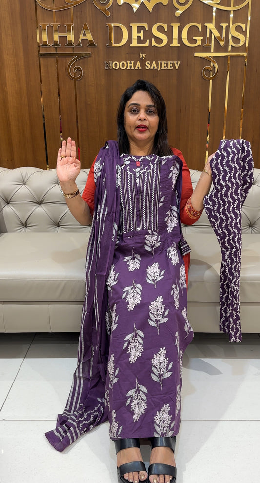 PRINTED COTTON TOP,BOTTOM AND DUPATTA - IHA 24503