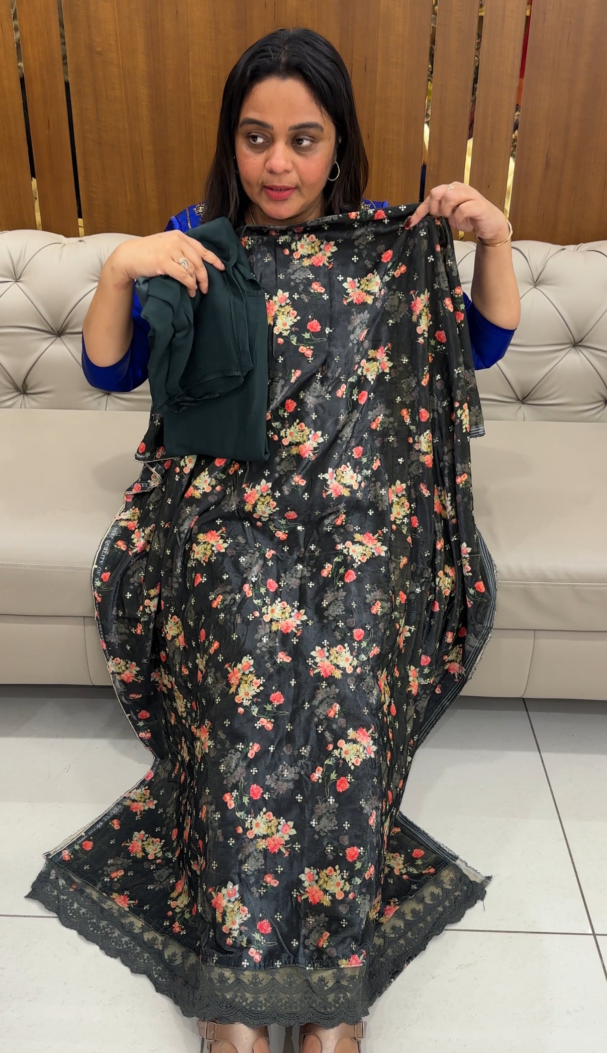 PRINTED VELVET UNSTITCHE SALWAR SUITS - IHA 27107