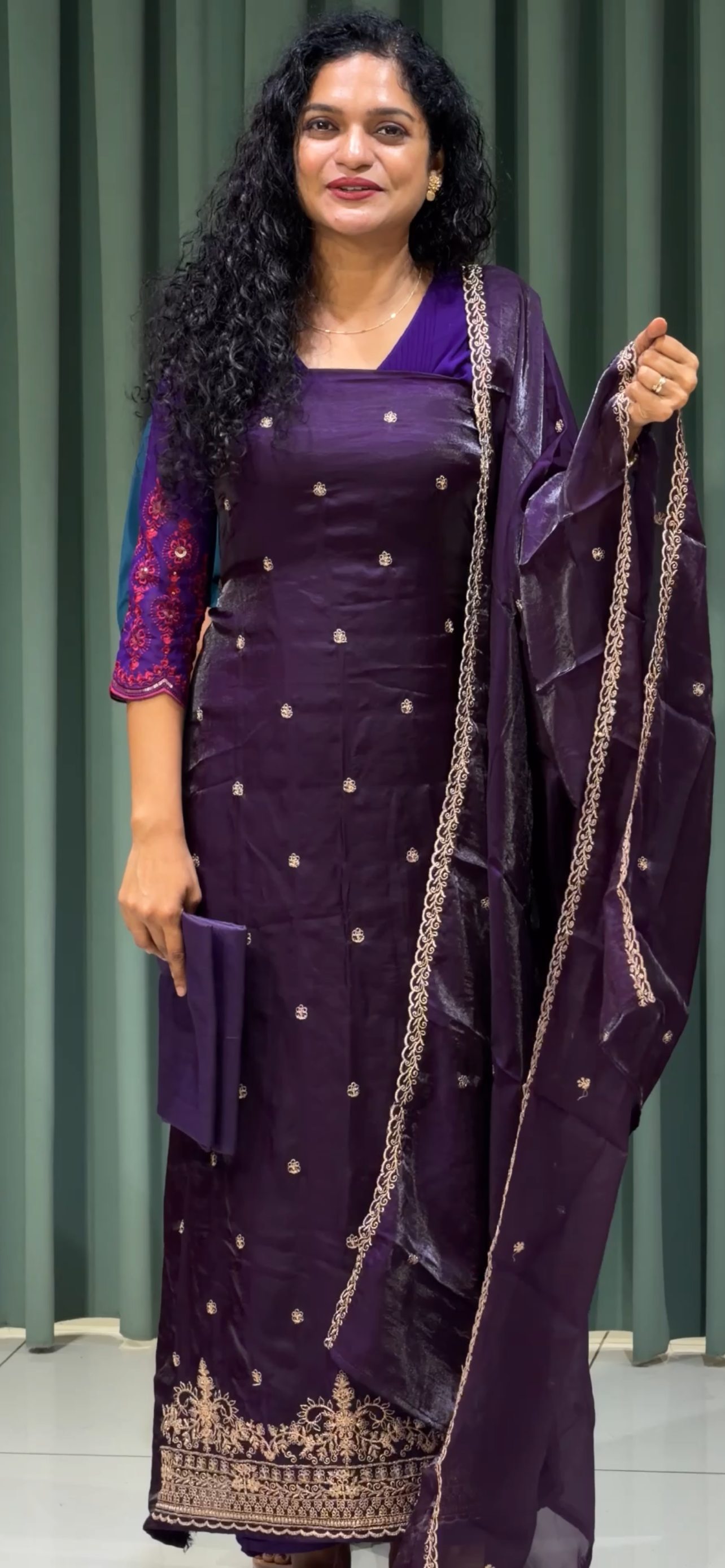 VELVET ORGANZA UNSTITCHED SALWAR SUITS - IHA 33717