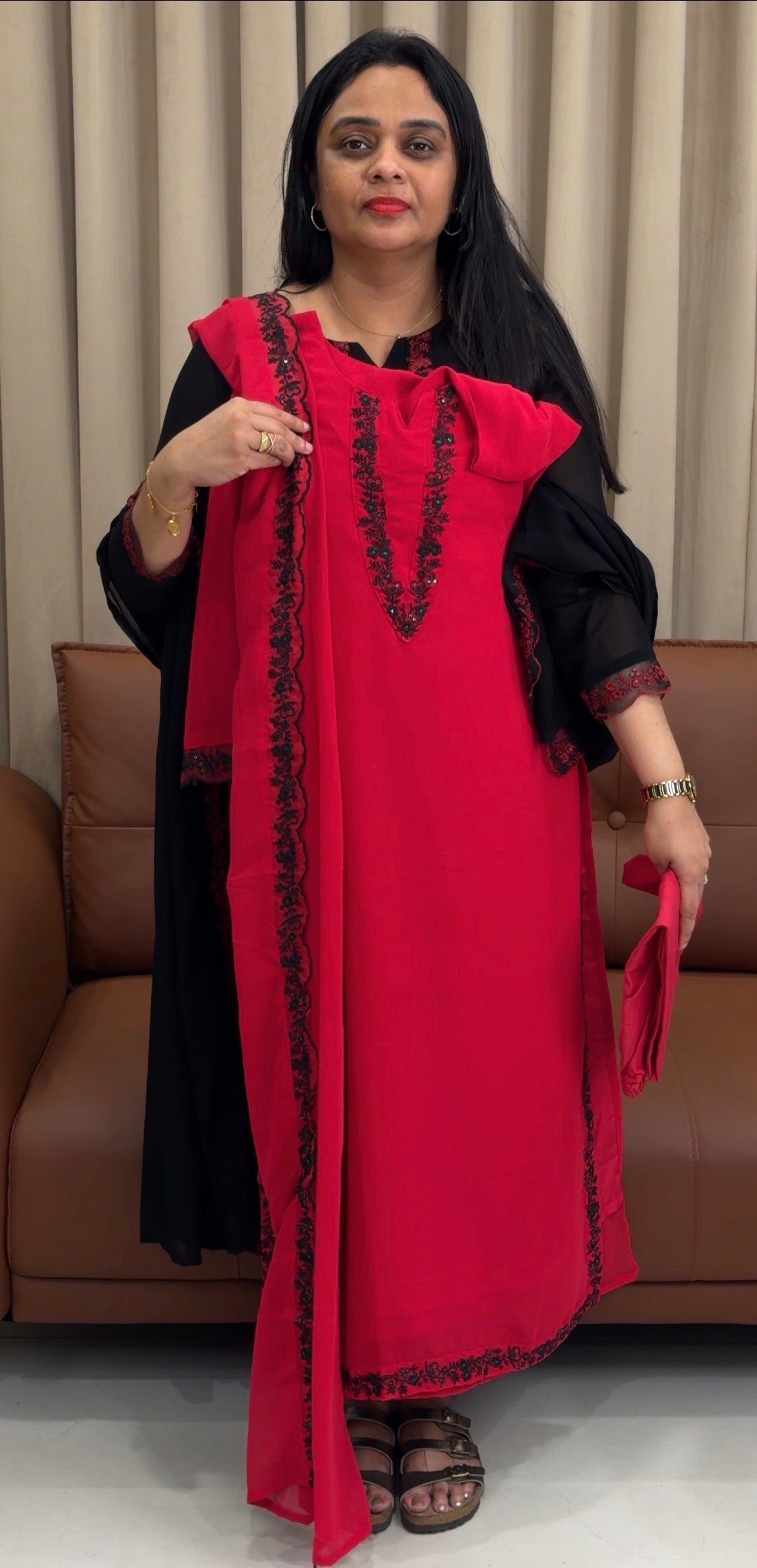 FAUX GEORGETTE TOP,BOTTOM AND DUPATTA - IHA 35825