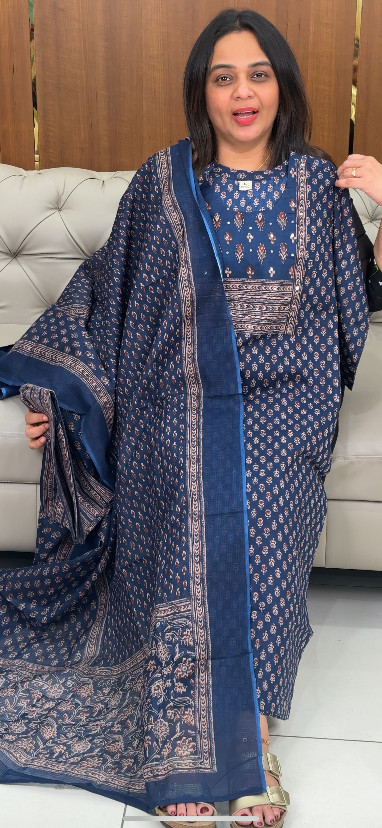 COTTON AJRAKH TOP, BOTTOM AND DUPATTA - IHA 29749