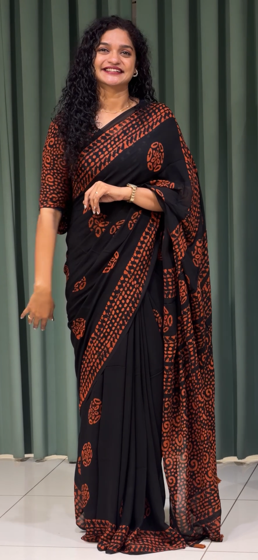 BATIK PRINTED GEORGETTE SAREES - IHA 32706