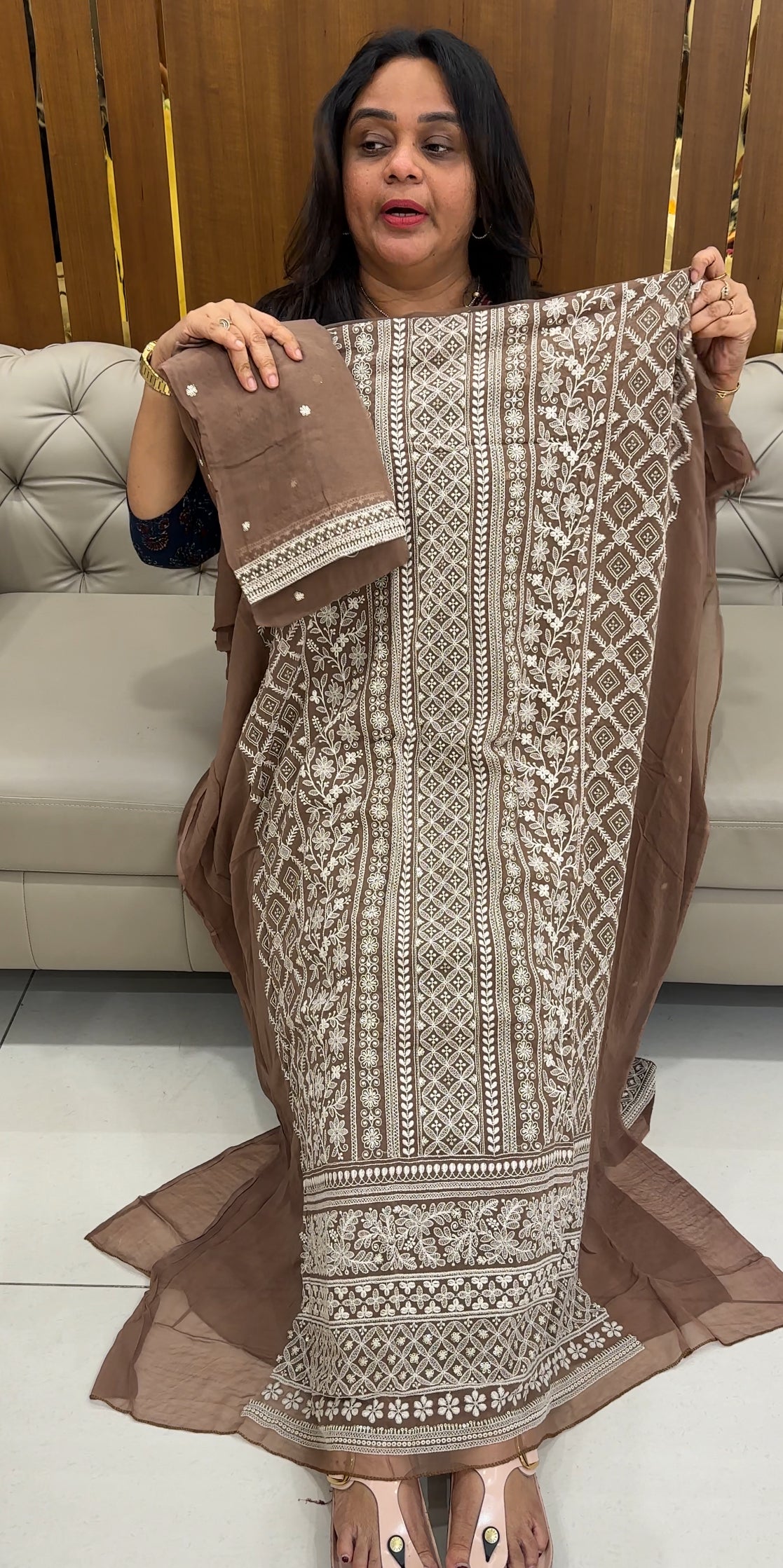 LUCKNOWI CHIKANKARI UNSTITCHED SALWAR SUITS - IHA 26885