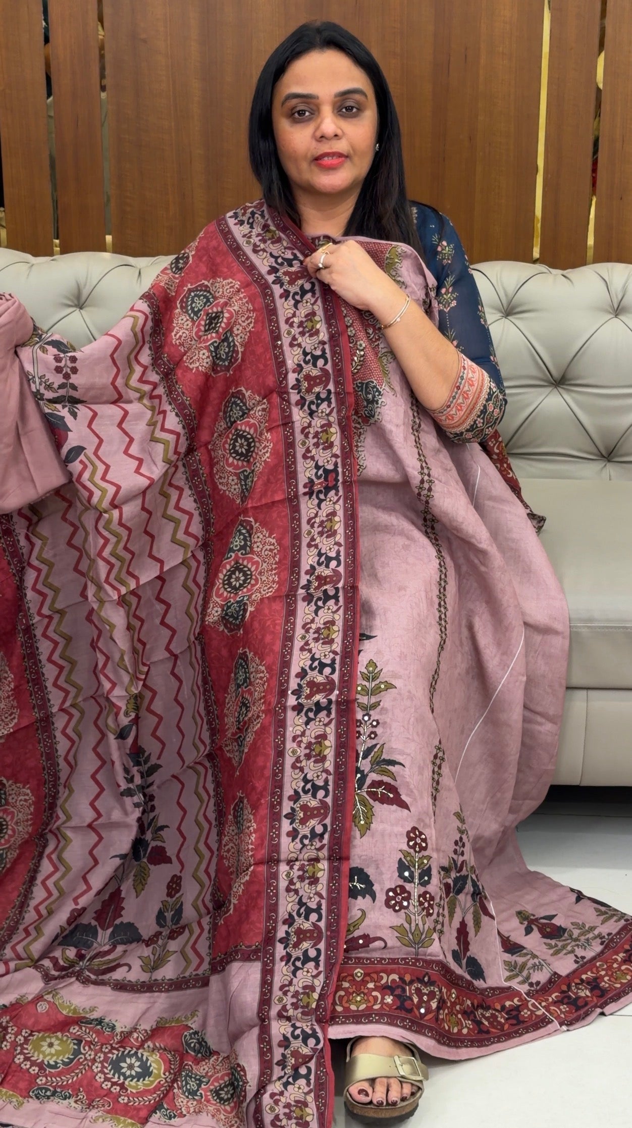 PRINTED MUL CHANDERI UNSTITCHED SALWAR SUITS - IHA 32278
