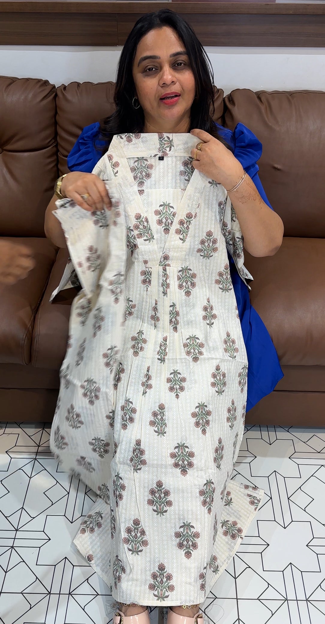 PRINTED COTTON LONG A-LIEN TOP AND BOTTOM - IHA 27689