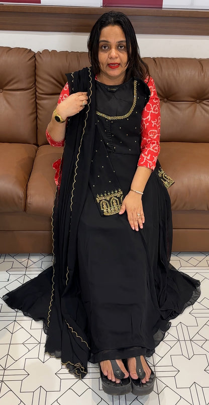 PARTY WEAR ANARKALI TOP AND DUPATTA - IHA 17648