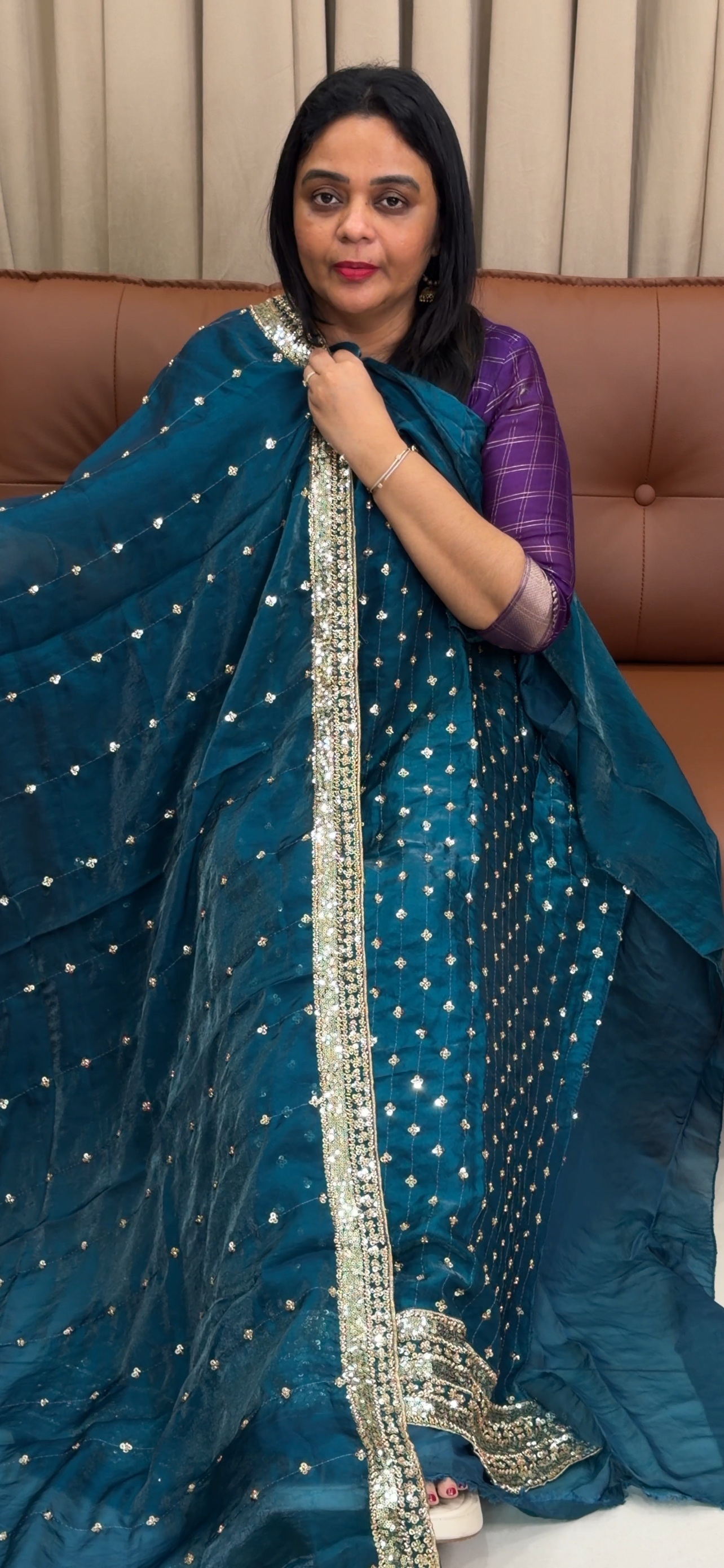 VELVET ORGANZA UNSTITCHED SALWAR SUITS - IHA 33870