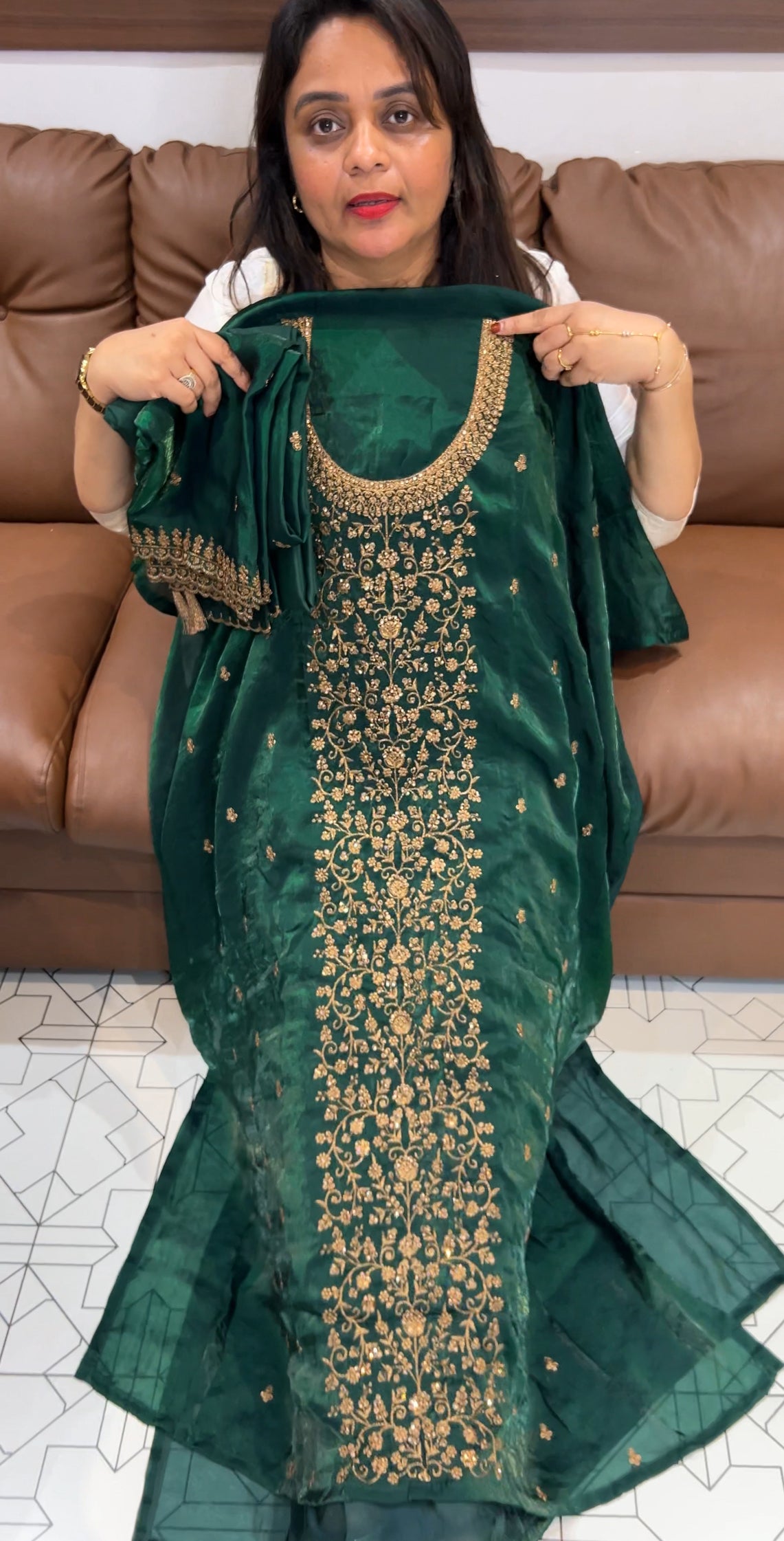 VELVET ORGANZA UNSTITCHED SALWAR SUITS - IHA 24276