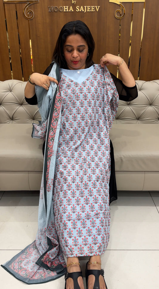 PRINTED HAKOBA TOP, BOTTOM AND DUPATTA - IHA 25880