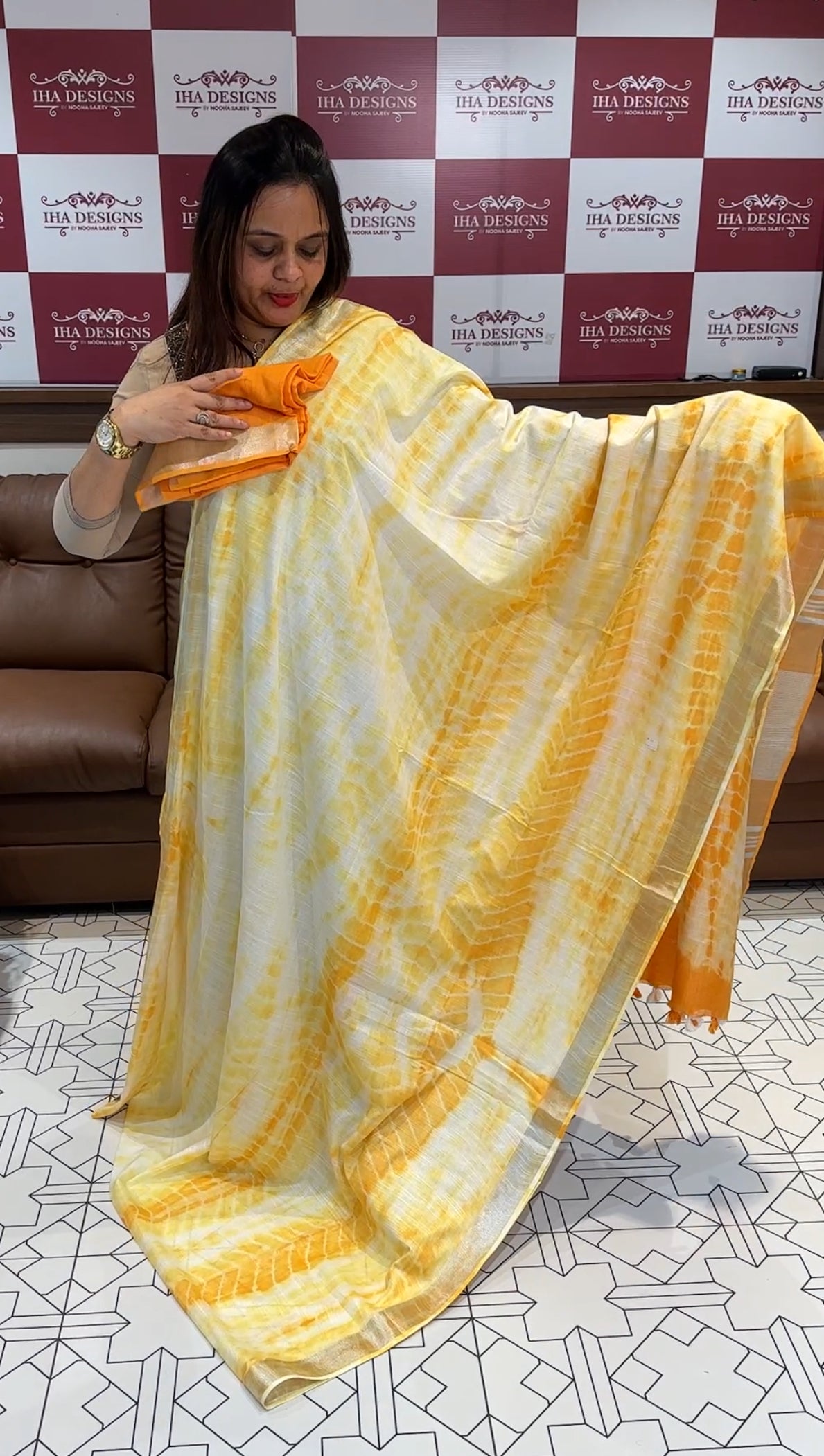 PRINTED SEMI LINEN  SAREE - IHA 14769