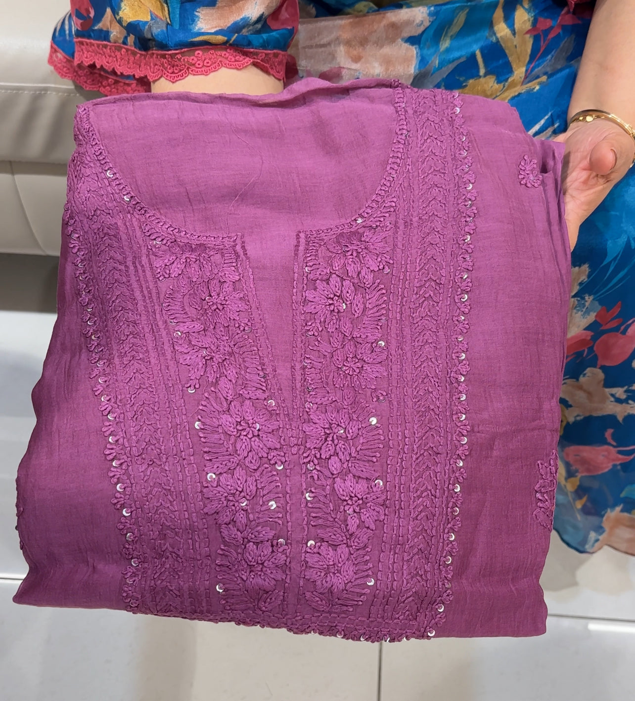LUCKNOWI CHIKANKARI UNSTITCHED SALWAR SUITS - IHA 24618
