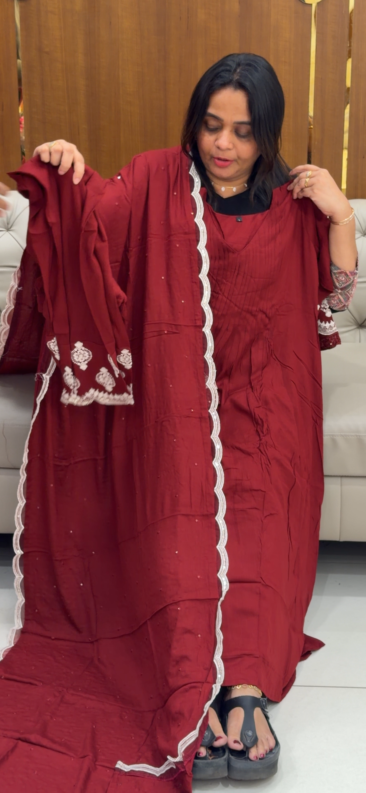 CRUSHED RAYON TOP, BOTTOM AN DUPATTA - IHA 28761