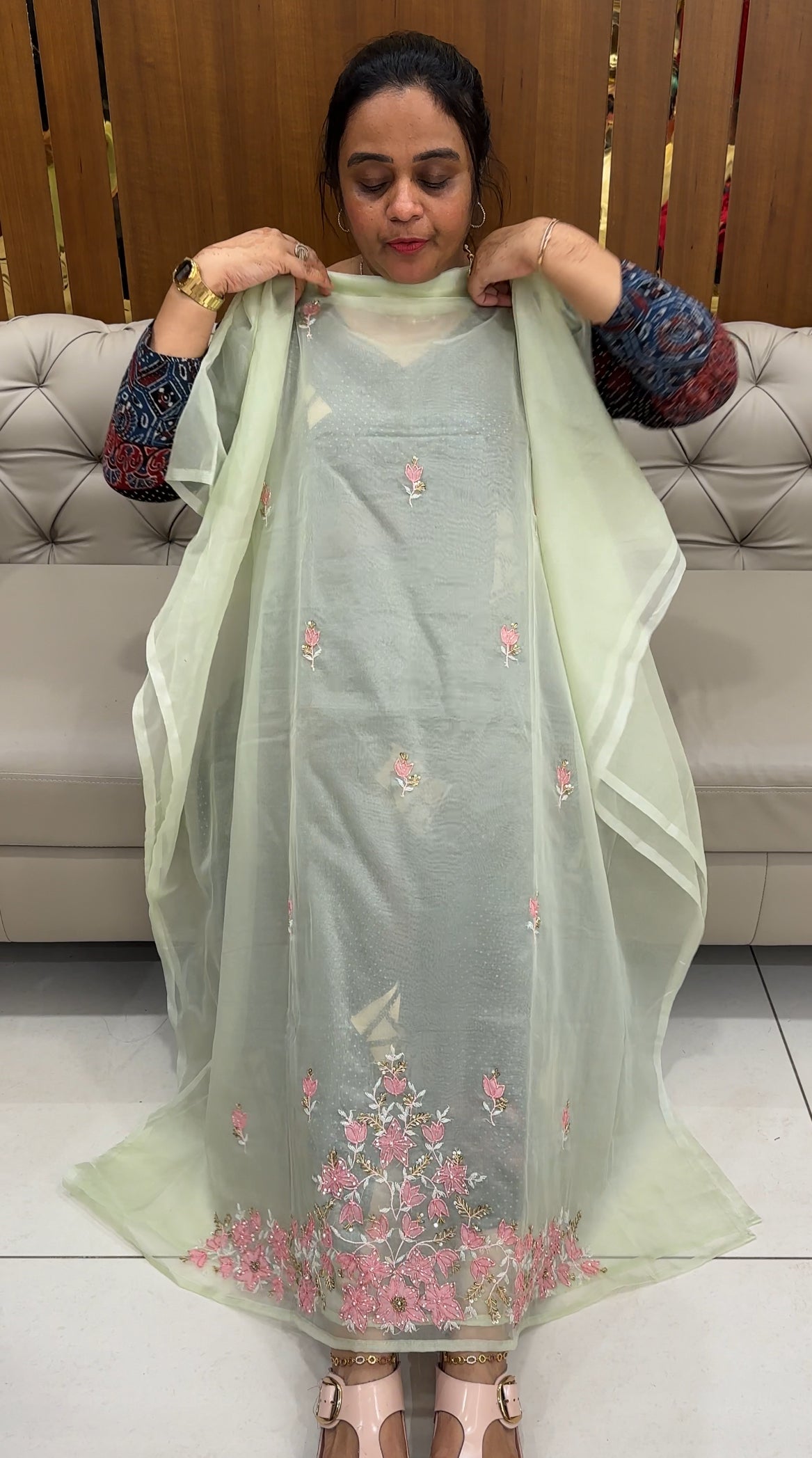 NYLON ORGANZA UNSTITCHED SALWAR SUITS - IHA 27632