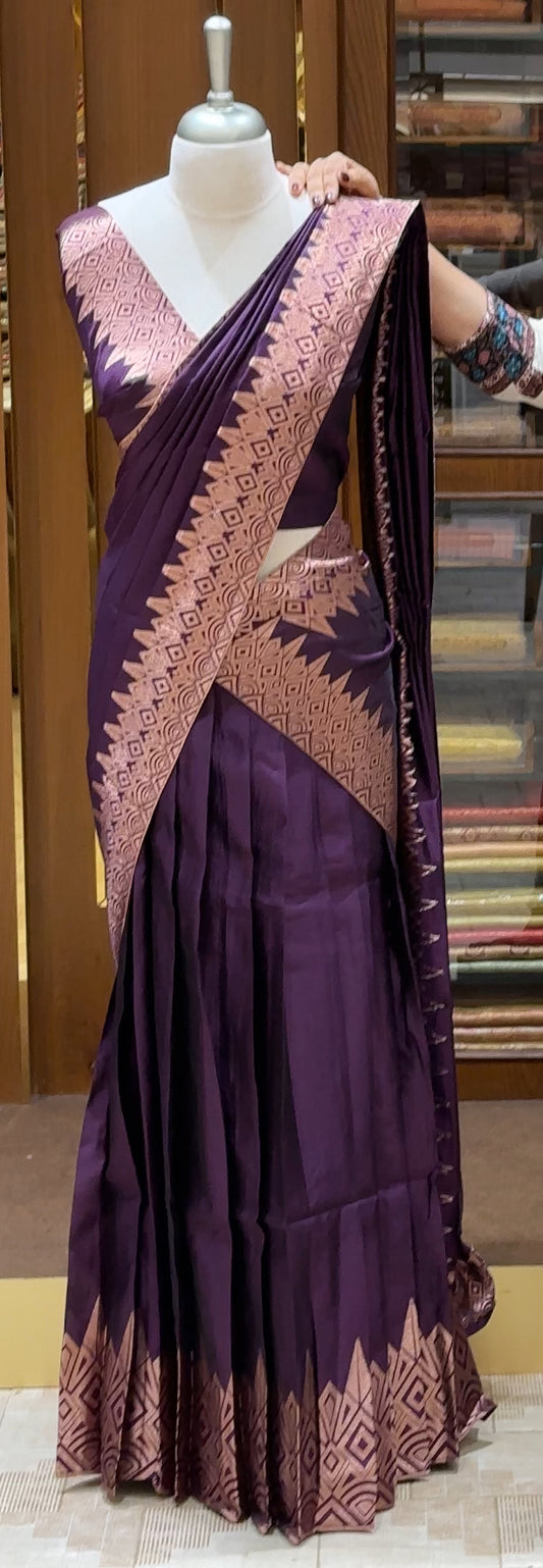 SEMI SILK SEMI STITCHED DHAVANI SETS - IHA 25577