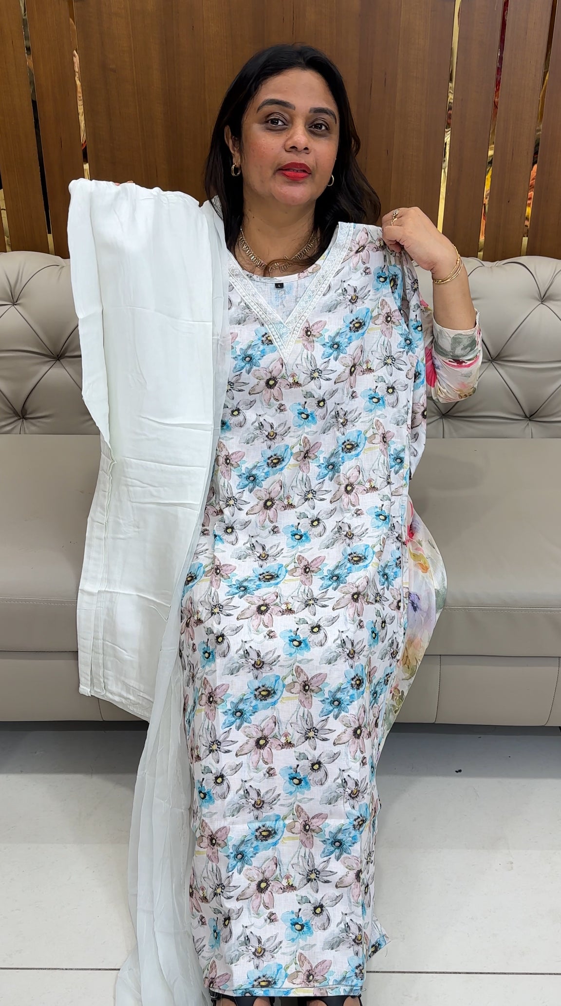 PRINTED LINEN TOP, BOTTOM AND DUPATTA - IHA 26125