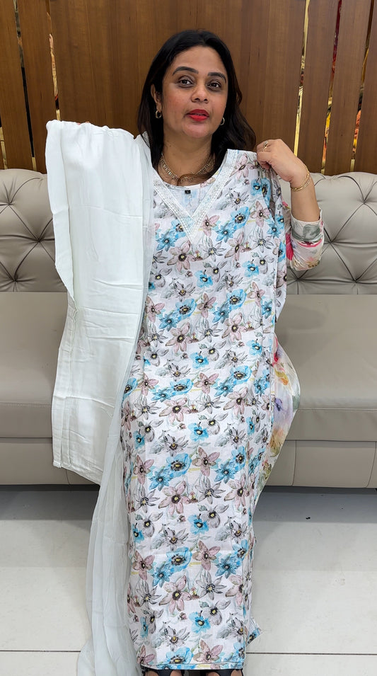 PRINTED LINEN TOP, BOTTOM AND DUPATTA - IHA 26125