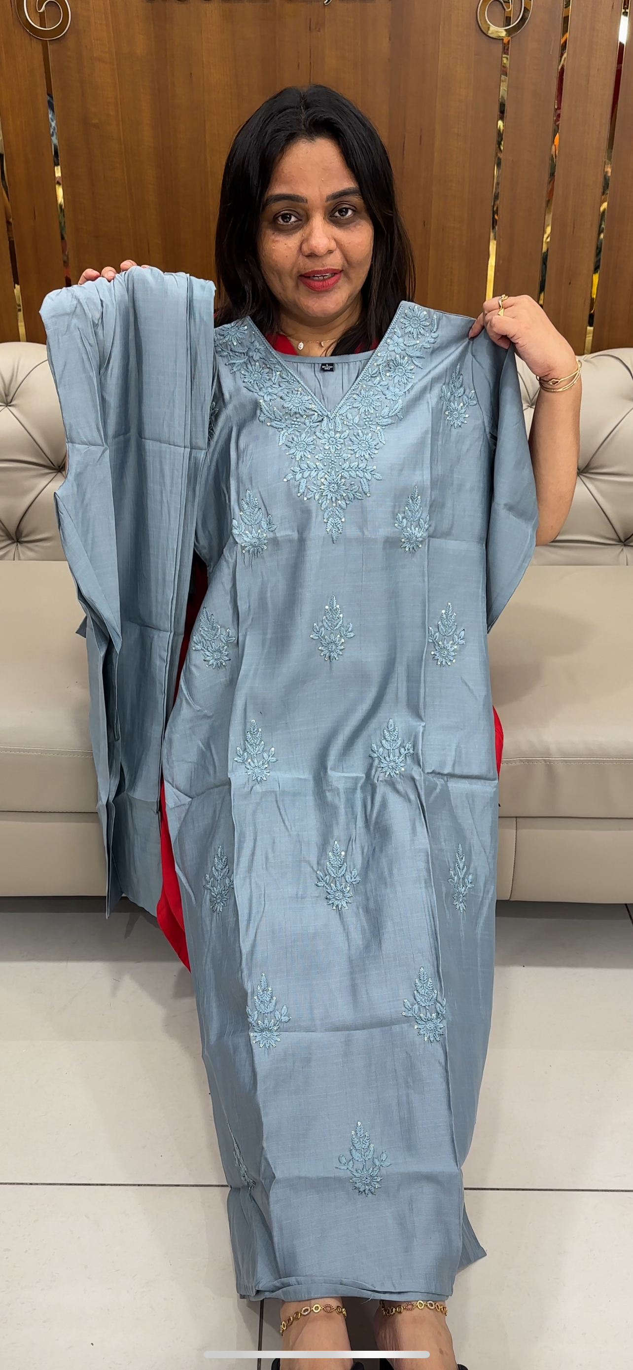 LUCKNOWI CHIKANKARI TOP AND BOTTOM - IHA 28614