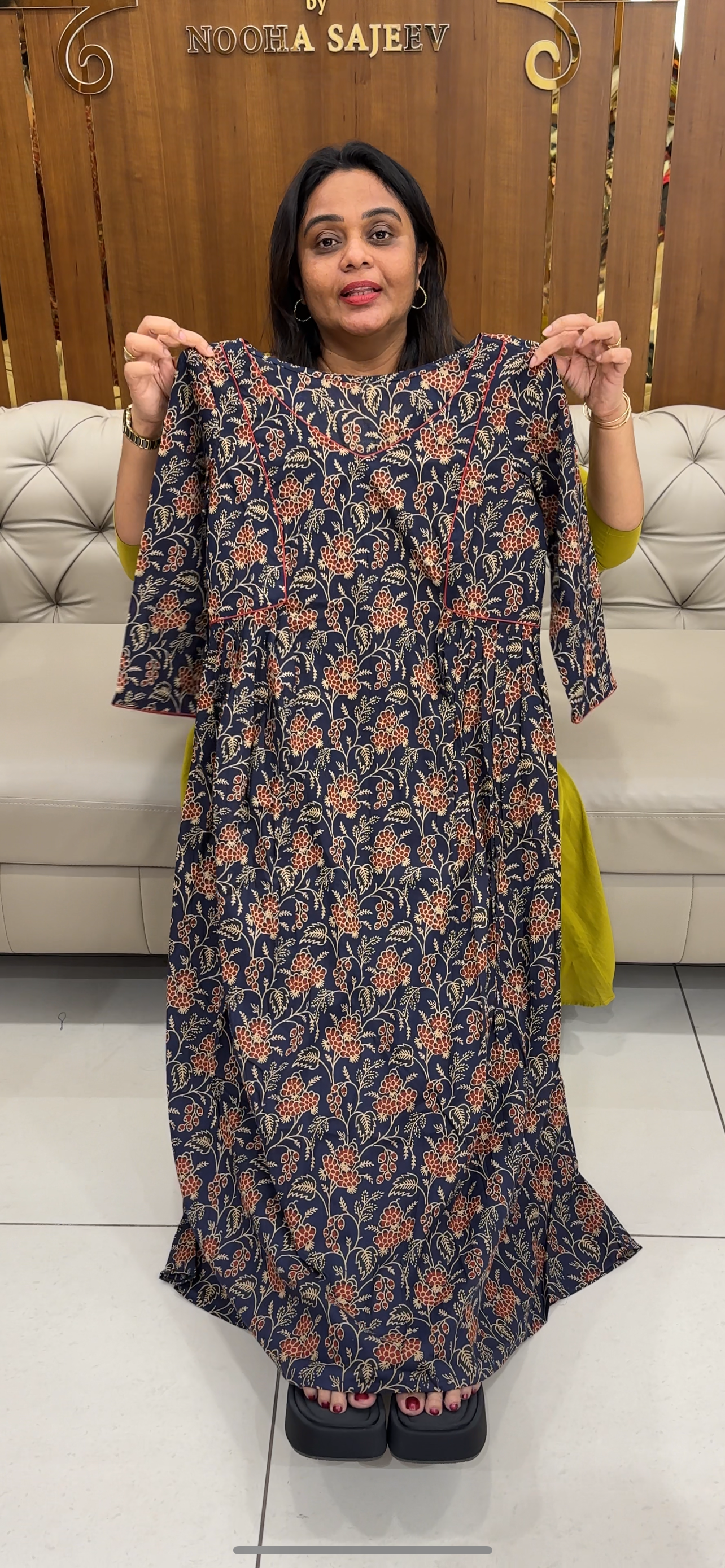 IHA'S IN-HOUSE PRINTED COTTON LONG A-LINE TOPS - IHA 28616