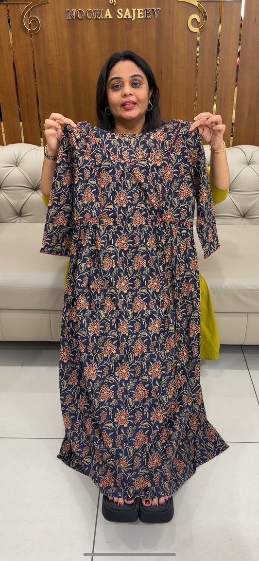 IHA'S IN-HOUSE PRINTED COTTON LONG A-LINE TOPS - IHA 28616