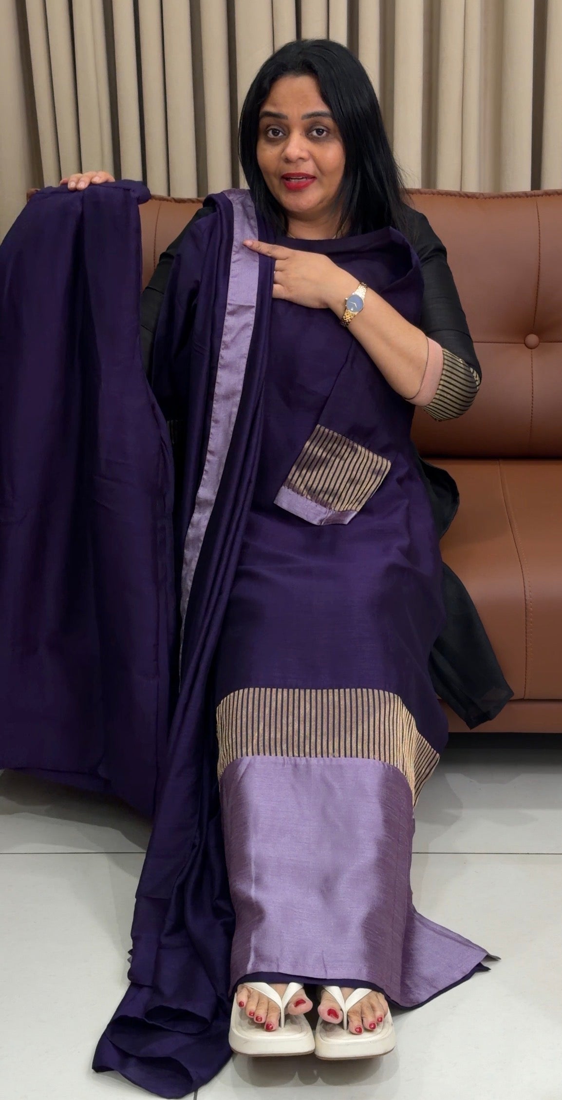 IHA'S IN-HOUSE SEMI RAW SILK SLITED TOP,BOTTOM AND DUPATTA  - IHA 34456