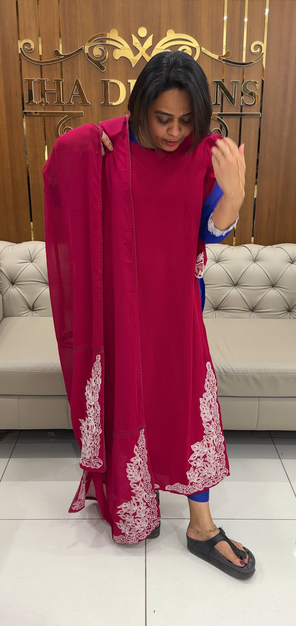 FAUX GEORGETTE TOP,BOTTOM AND DUPATTA - IHA 25778