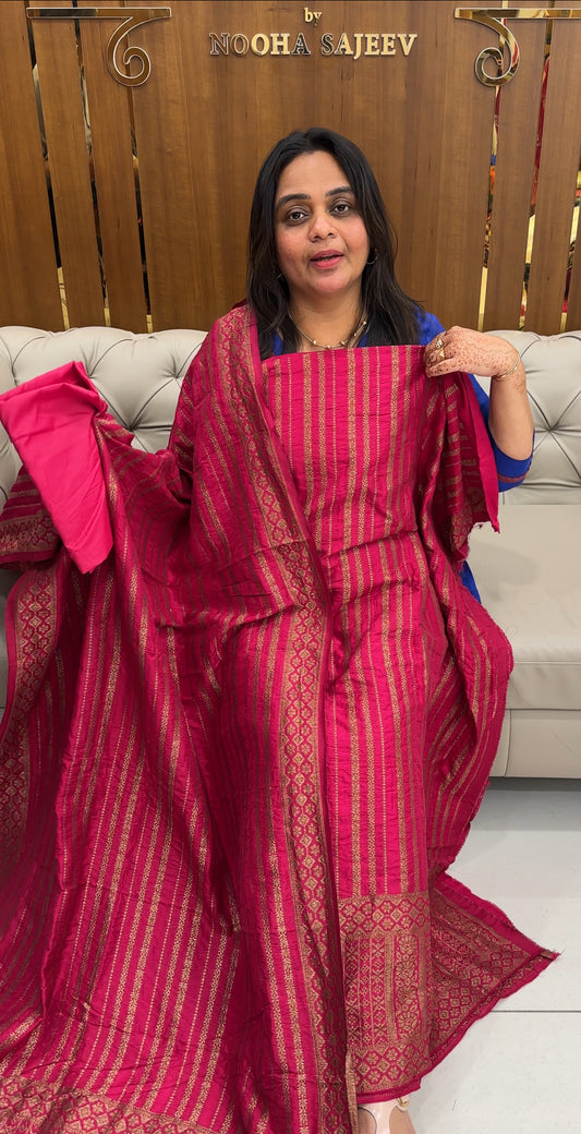 SEMI BANARASI UNSTITCHED SALWAR SUITS - IHA 27414