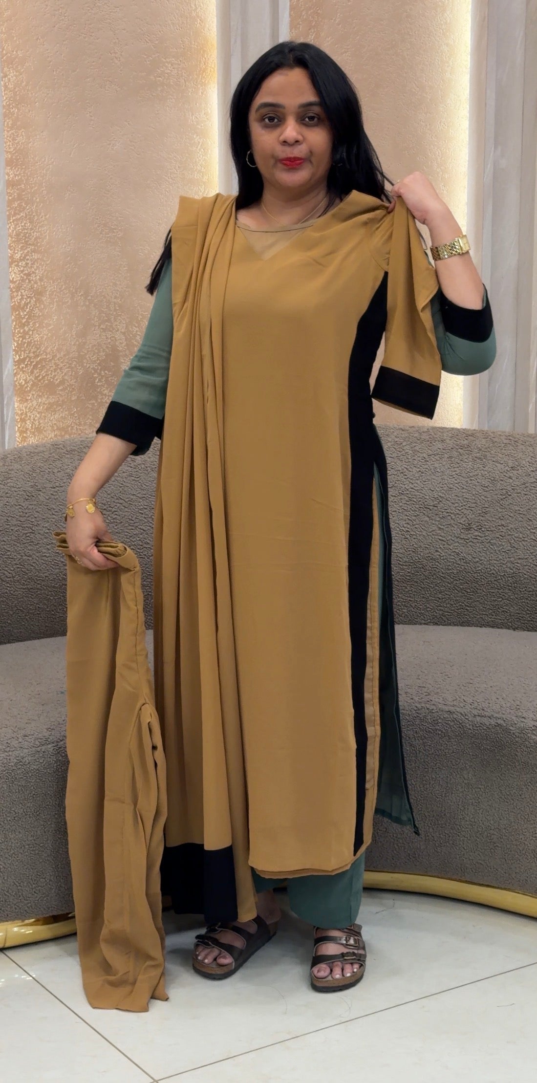 IHA'S IN-HOUSE GEORGETTE TOP,BOTTOM AND DUPATTA - IHA 35865