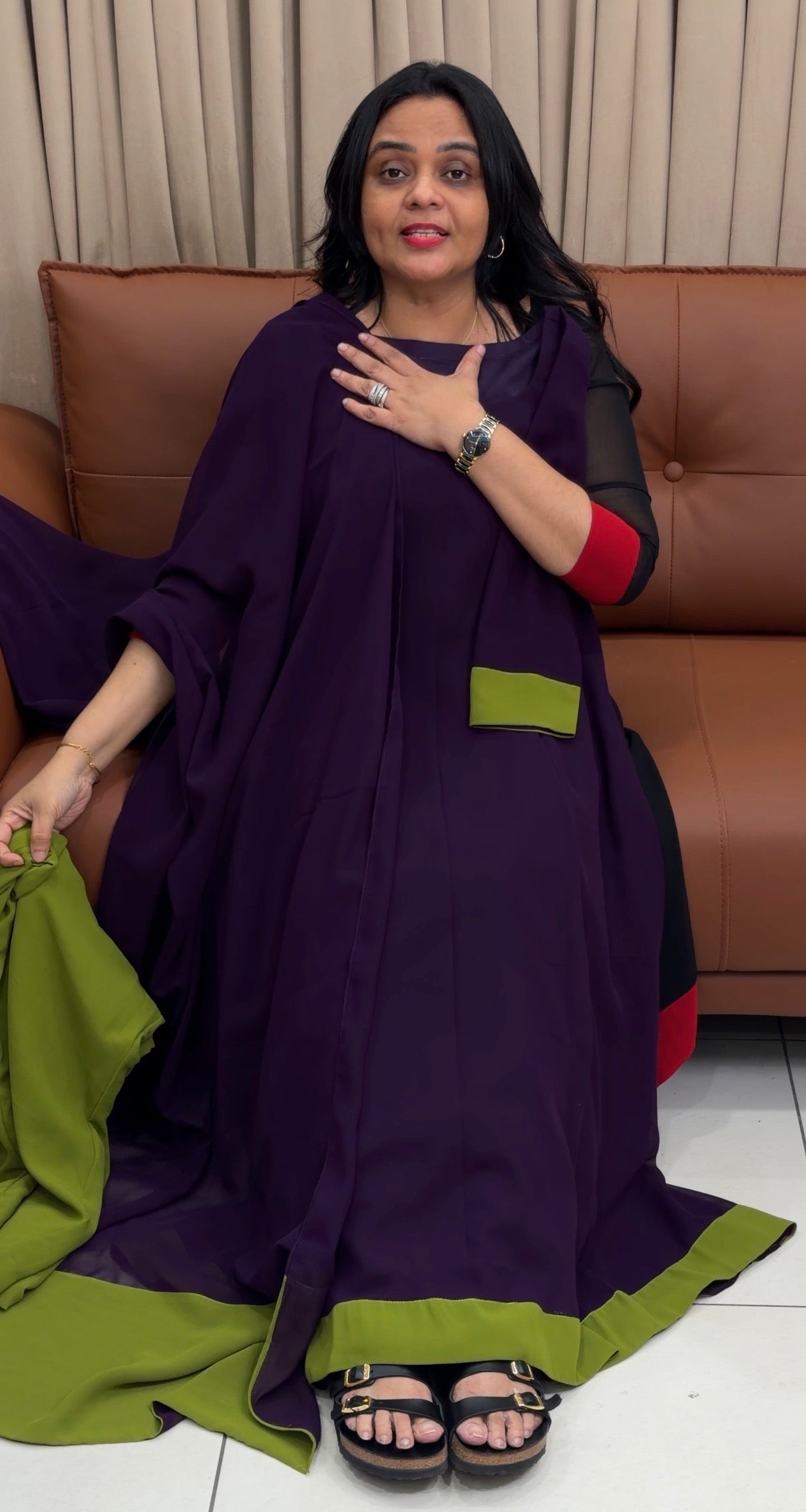 IHA'S IN-HOUSE GEORGETTE SLITTED TOP,BOTTOM  AND DUPATTA - IHA 35031